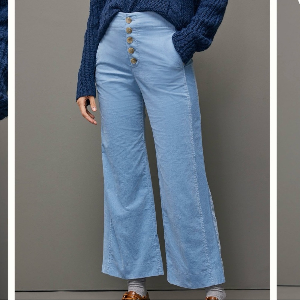 HTF Anthropologie Harrison Wide Leg Corduroy Pants sz 12 iris blue SPRING!
